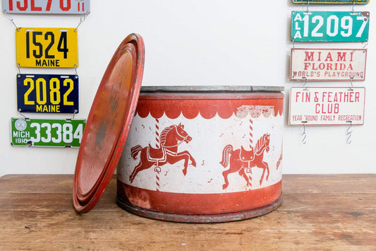 Carousel Toy Box Vintage Red Fiberboard Crate Box Storage Decor - Eagle's Eye Finds