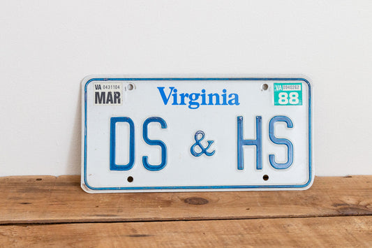 DS & HS Initials Virginia 1988 Vanity License Plate Vintage Wall Hanging Decor - Eagle's Eye Finds