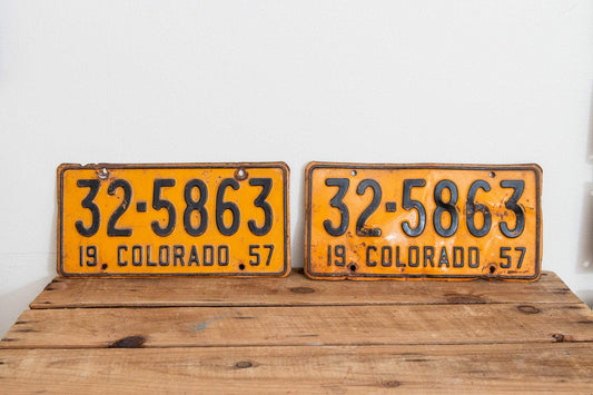 Colorado 1957 License Plate Pair Vintage Wall Hanging Decor - Eagle's Eye Finds