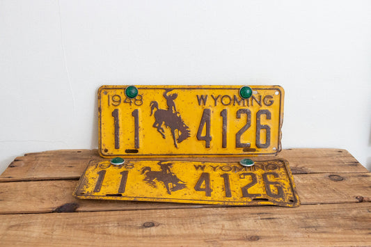 Wyoming 1948 License Plate Pair Vintage Wall Hanging Decor - Eagle's Eye Finds