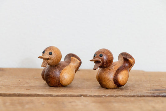 Wooden Duck Figurines Vintage Wood Shelf Decor - Eagle's Eye Finds