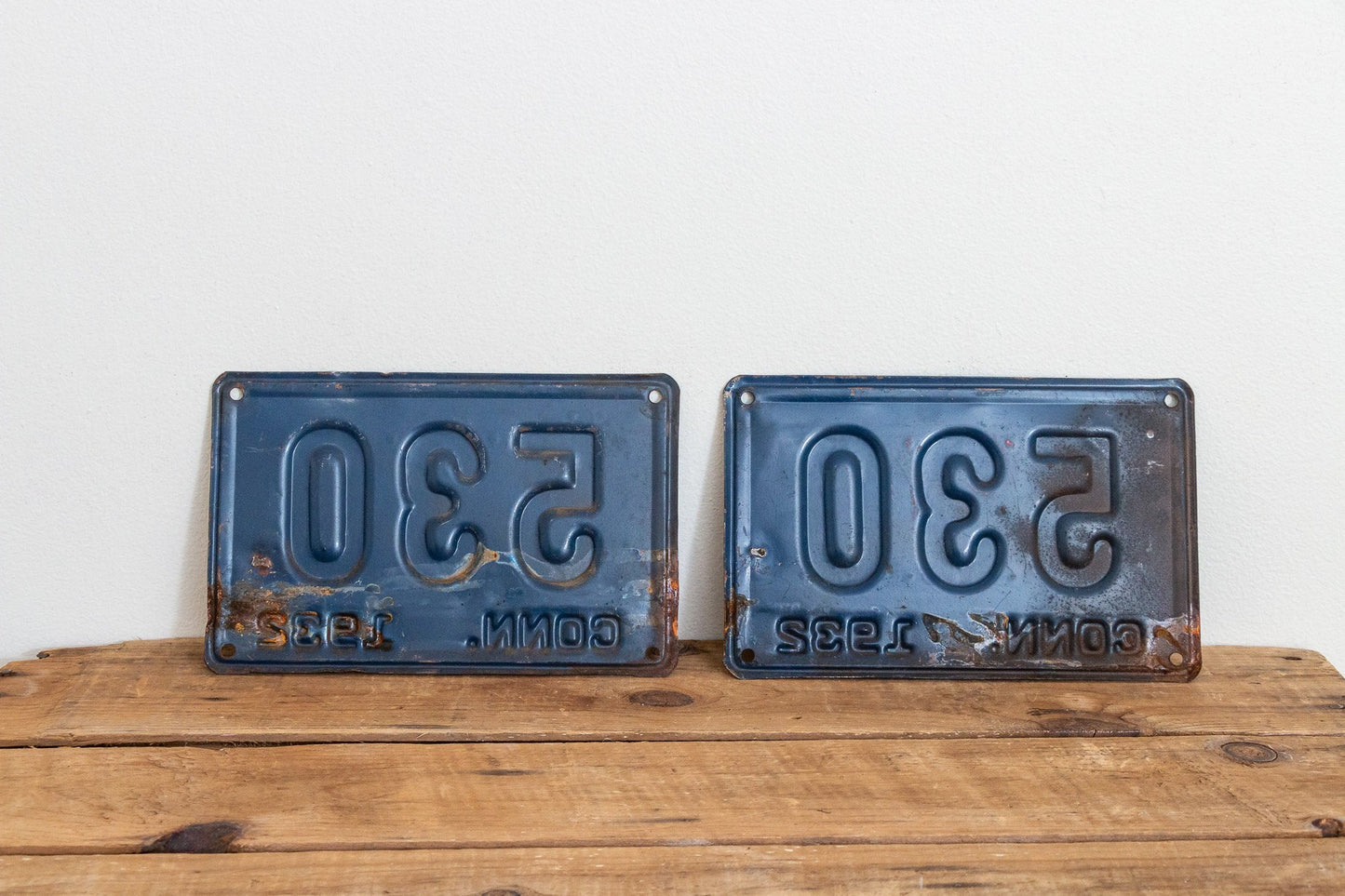 530 Connecticut 1932 License Plate Pair 3 Digit Low Number Vintage Wall Decor - Eagle's Eye Finds