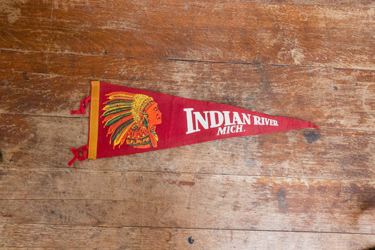 Indian River Michigan Felt Pennant Vintage Red Native American Wall Decor - Eagle's Eye Finds