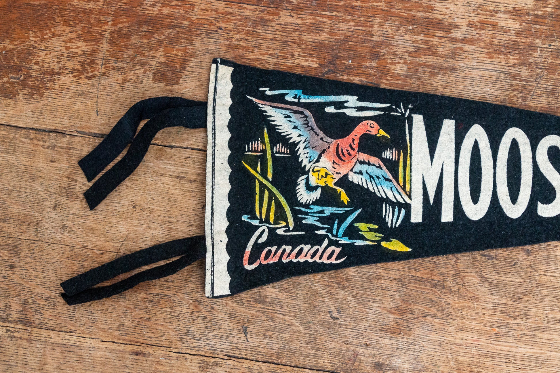 Moosomin Saskachewan Black Felt Pennant Vintage Canada Wall Decor - Eagle's Eye Finds