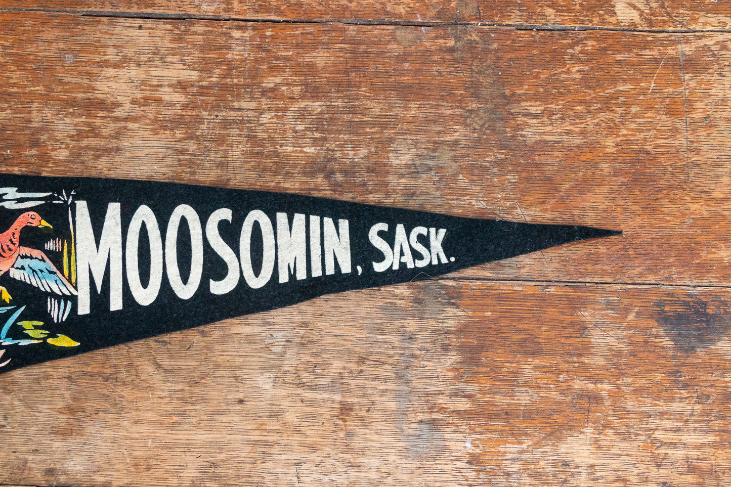 Moosomin Saskachewan Black Felt Pennant Vintage Canada Wall Decor - Eagle's Eye Finds