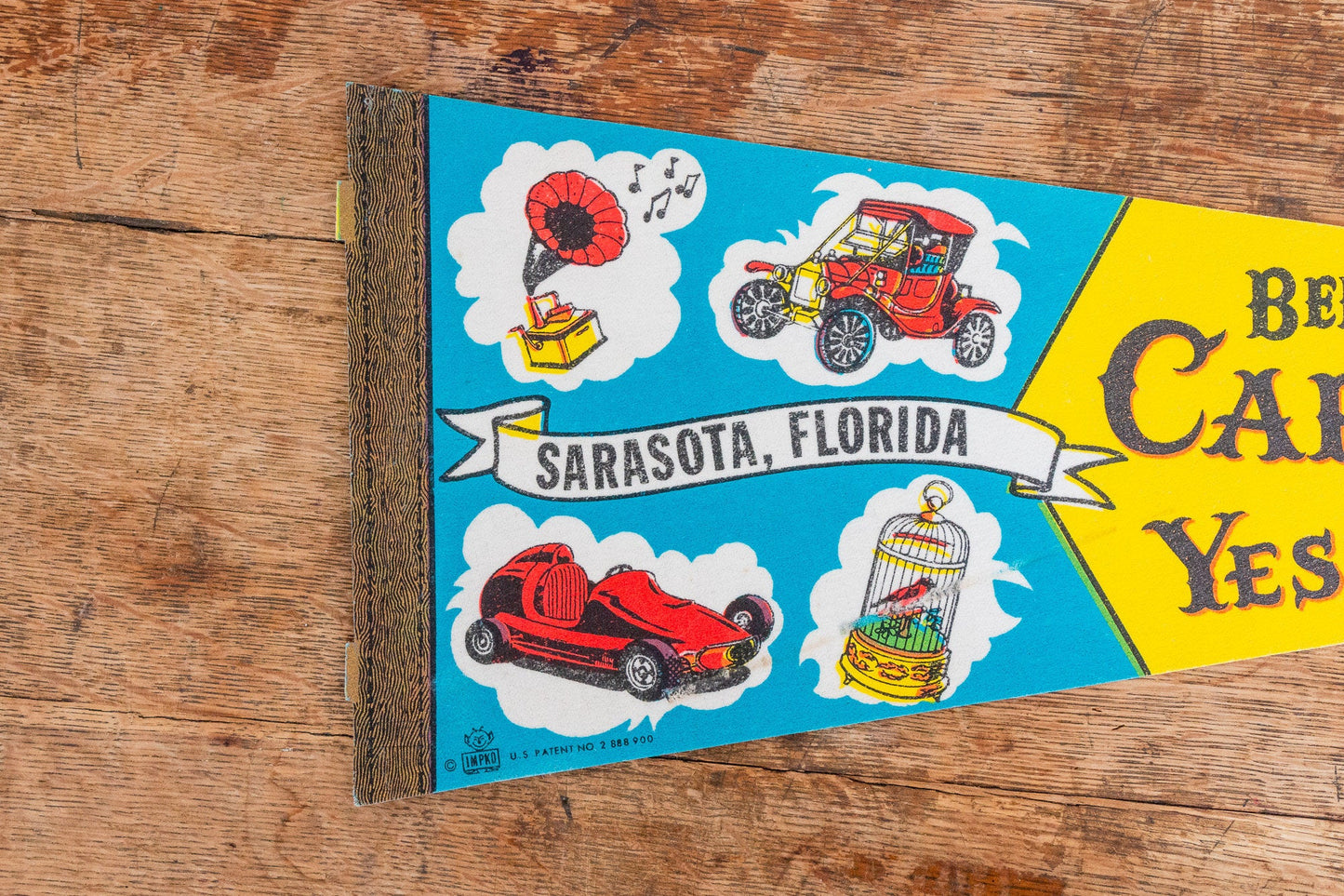 IMPKO Sarasota Florida Felt Pennant Vintage Retro Cars and Music Wall Decor - Eagle's Eye Finds
