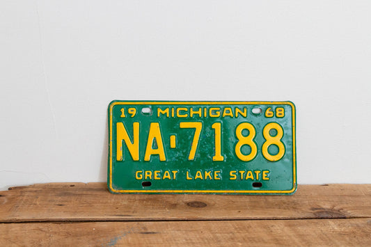 Michigan 1968 License Plate Vintage Wall Hanging Decor John Deere Colors - Eagle's Eye Finds