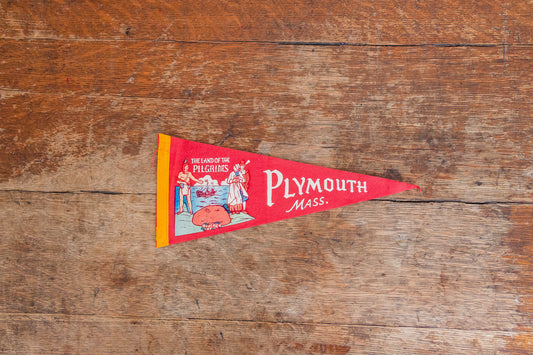 Plymouth Massachusetts Red Felt Pennant Vintage Wall Decor - Eagle's Eye Finds