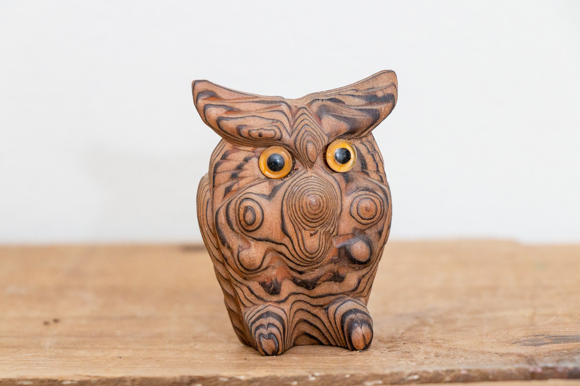 Wooden Owl Figurine Vintage Made in Japan Shelf Decor