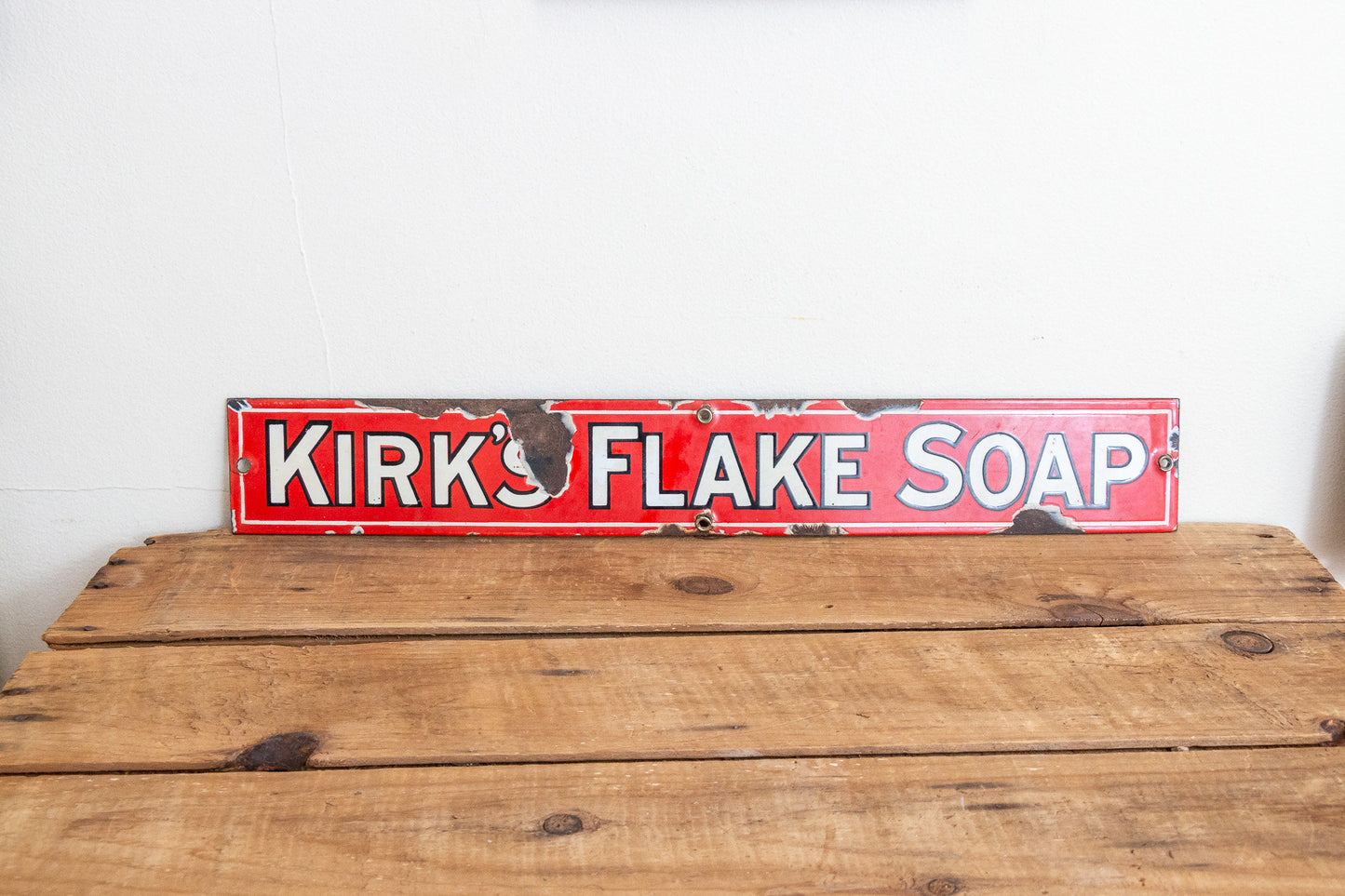 Kirk's Flake Soap Sign Vintage Red Porcelain Bathroom Decor - Eagle's Eye Finds