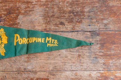 Porcupine Mountains Michigan Felt Pennant Vintage Green Native American Wall Decor - Eagle's Eye Finds