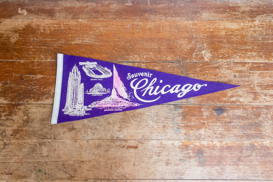 Chicago Felt Pennant Vintage Illinois Purple Wall Hanging Decor - Eagle's Eye Finds