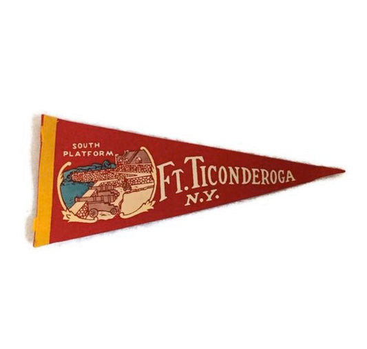 Fort Ticonderoga New York Red Felt Pennant Vintage Wall Decor - Eagle's Eye Finds