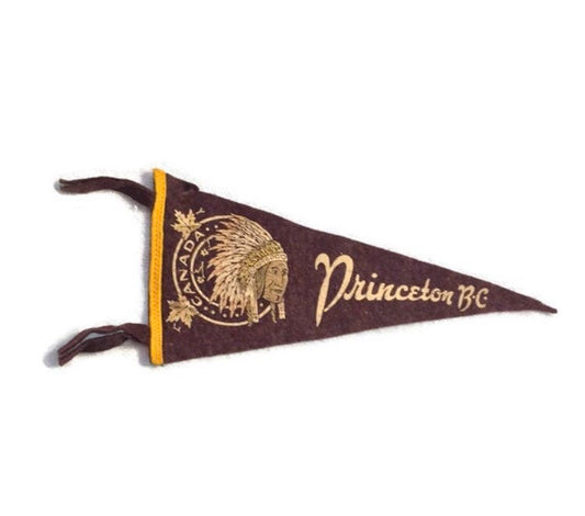 Princeton British Columbia Canada Maroon Felt Pennant Vintage Travel Wall Decor - Eagle's Eye Finds