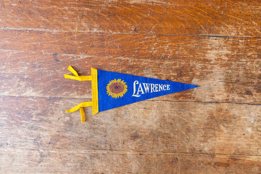 Lawrence Kansas Sunflower Felt Pennant Vintage Blue KS Wall Hanging Decor - Eagle's Eye Finds