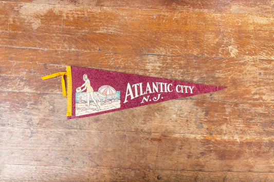 Atlantic City New Jersey Maroon Felt Pennant Vintage Beach Wall Decor - Eagle's Eye Finds