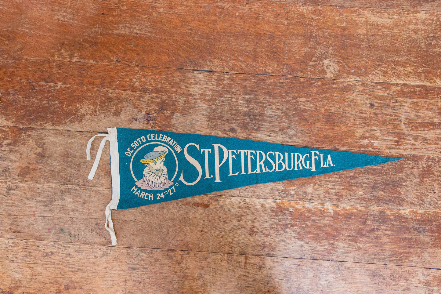 St. Petersburg Florida Felt Pennant Vintage De Soto Celebration Wall Decor - Eagle's Eye Finds