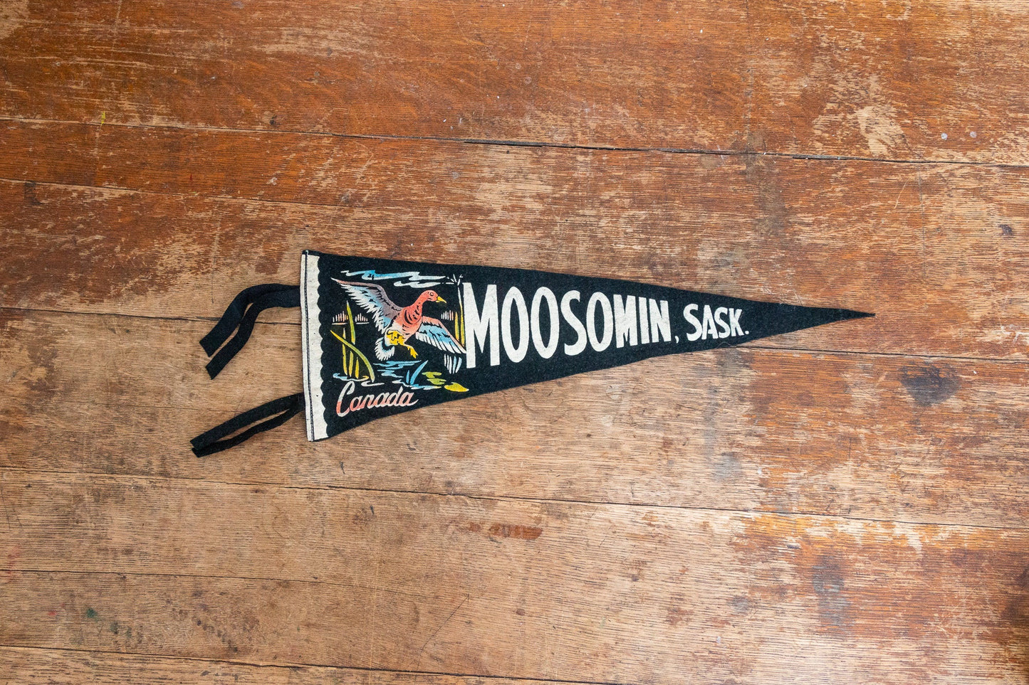 Moosomin Saskachewan Black Felt Pennant Vintage Canada Wall Decor - Eagle's Eye Finds