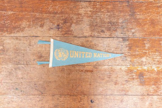 United Nations Baby Blue Felt Pennant Vintage Wall Decor - Eagle's Eye Finds