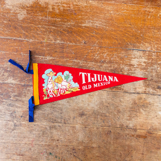 Tijuana Mexico Red Felt Pennant Vintage Travel Souvenir Wall Decor - Eagle's Eye Finds