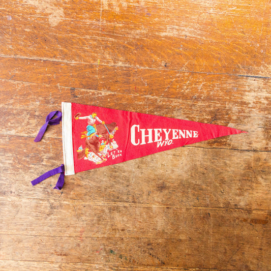 Cheyenne Wyoming Red Felt Pennant Vintage WY Wall Decor - Eagle's Eye Finds