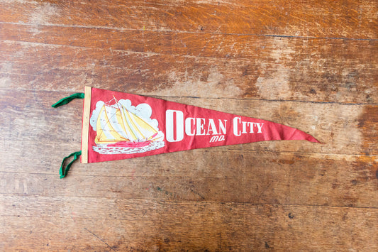 Ocean City Maryland Felt Pennant Vintage Red Nautical Wall Decor - Eagle's Eye Finds