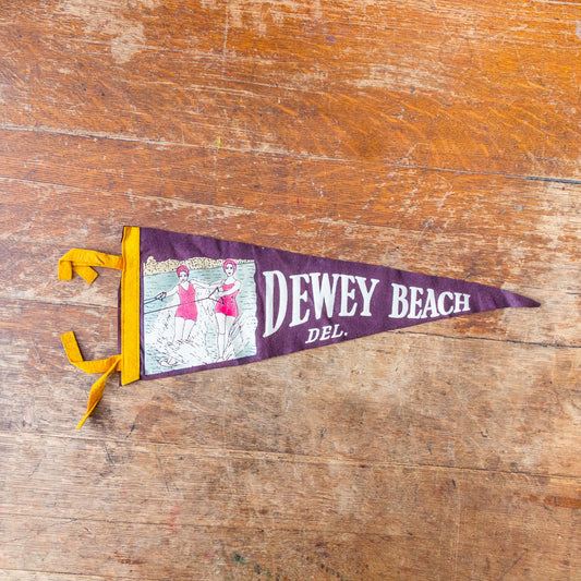 Dewey Beach Delaware Felt Pennant Vintage Maroon Wall Decor - Eagle's Eye Finds