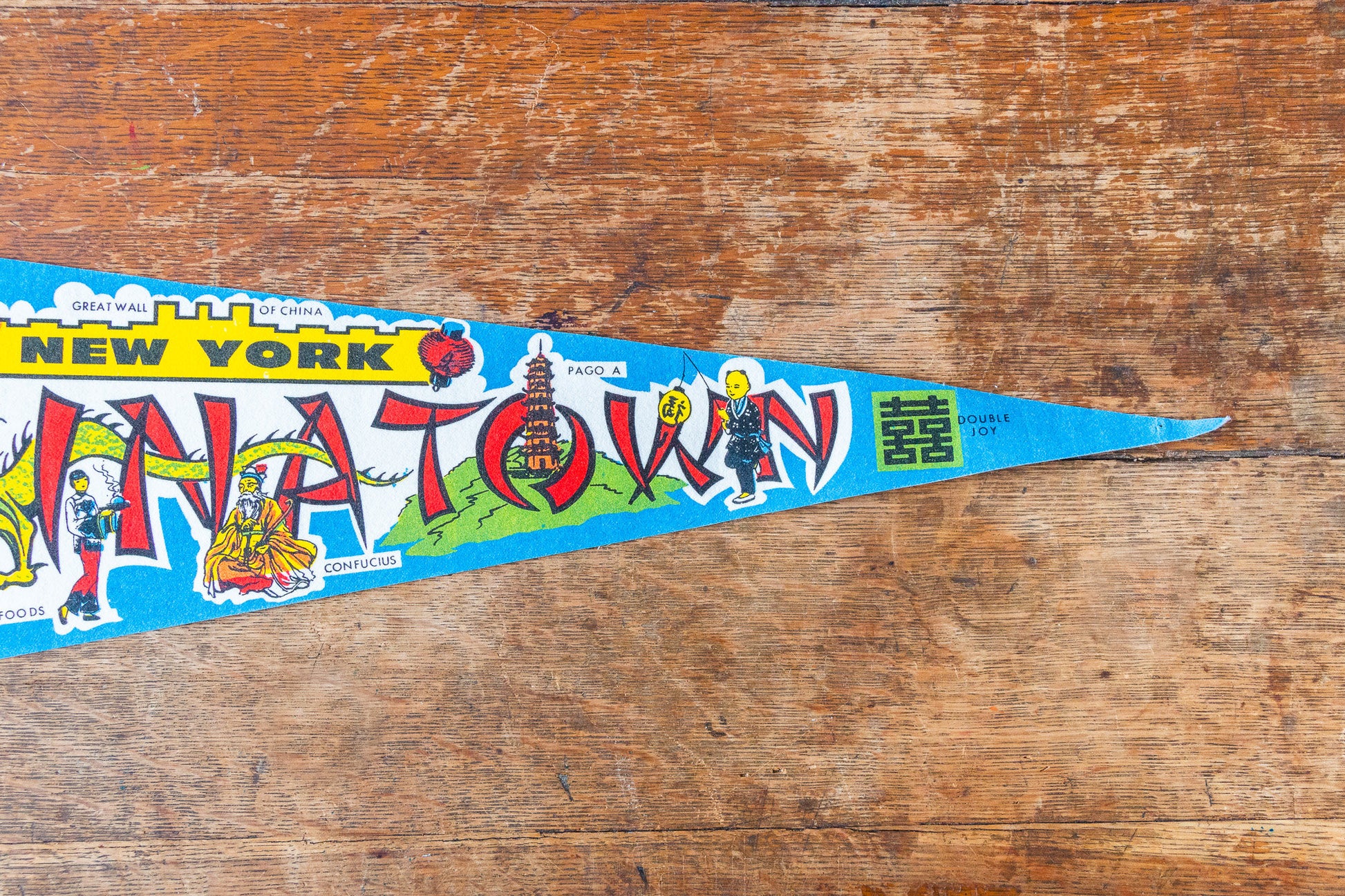 Chinatown Manhattan Retro Felt Pennant Vintage New York Wall Decor - Eagle's Eye Finds