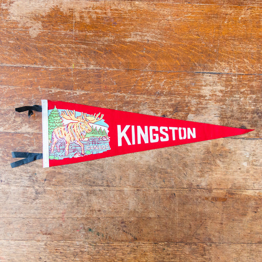 Kingston Ontario Canada Red Felt Pennant Vintage Moose Wall Decor - Eagle's Eye Finds