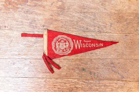 Wisconsin Red Felt Pennant Vintage WI Wall Hanging Decor - Eagle's Eye Finds