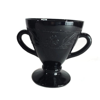 Black Cloverleaf Pattern Creamer and Sugar Depression Glass - Eagle's Eye Finds