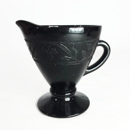 Black Cloverleaf Pattern Creamer and Sugar Depression Glass - Eagle's Eye Finds