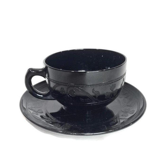 Black Cloverleaf Pattern Teacup and Saucer Set - Eagle's Eye Finds